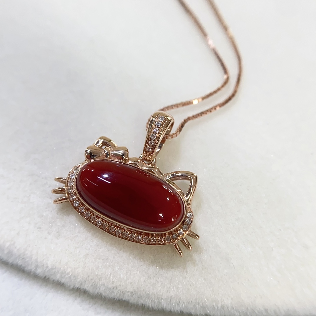 Akka ox blood pendant 18k gold set with diamonds - Bild 4 aus 6