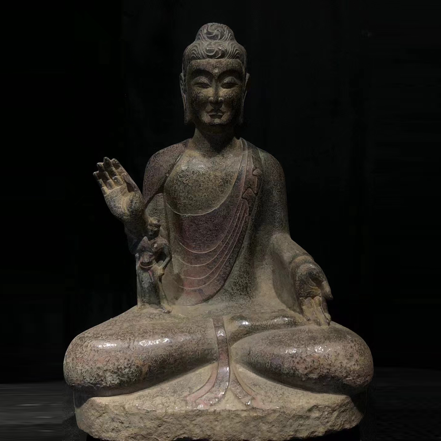 Bluestone painted Buddha statue