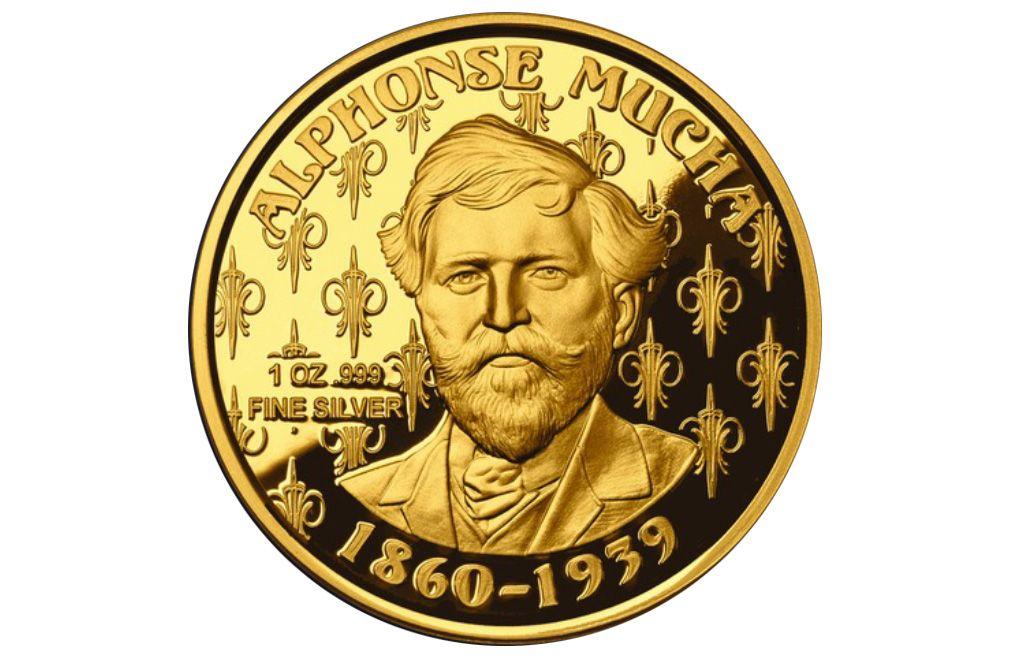 Mucha Silver Coin Proof 24K Gold Plated Laurel - Bild 2 aus 2