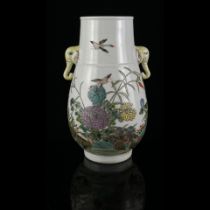 Daoguang Five Colored Porcelain Flowers and Birds Double Elephant Ears of the Qing Dynasty