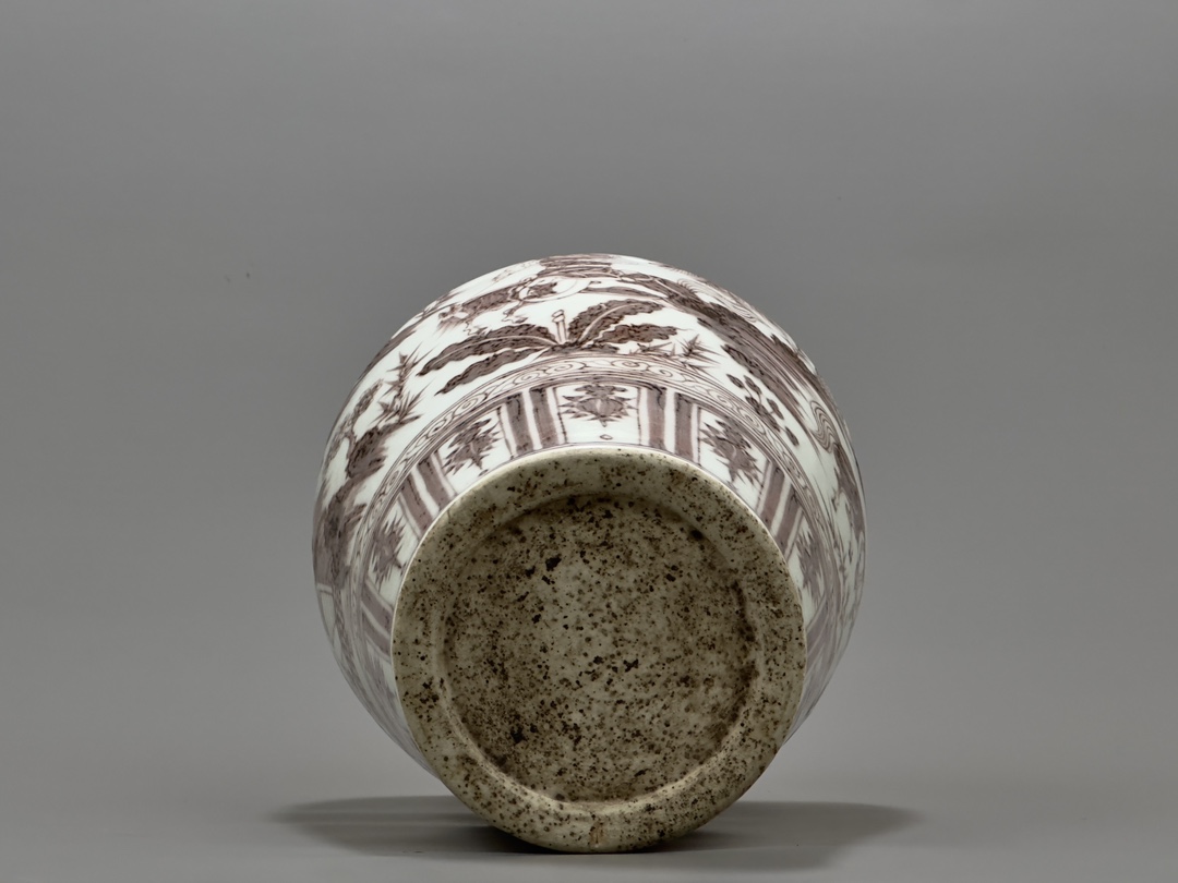 Yuan Dynasty underglaze red plum vase with character story of Xiao He chasing Han Xin under the moon - Image 9 of 9