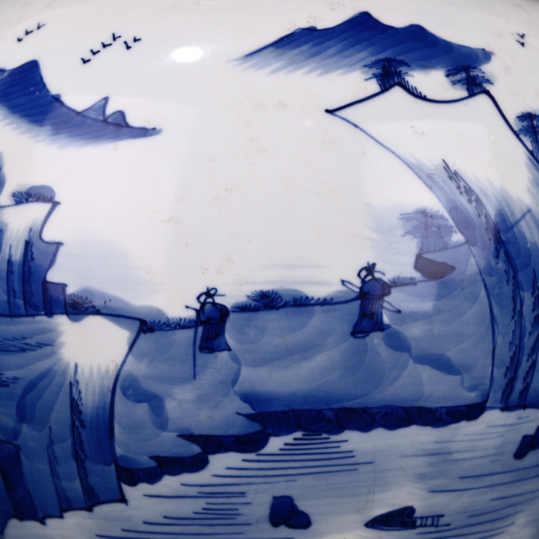 Qing Kangxi blue and white landscape general jar - Image 7 of 9