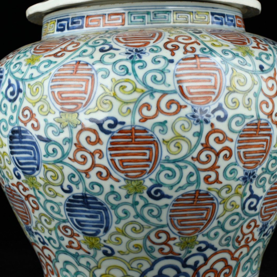 Ming Dou Cai Twist Branches Ruyi Longevity Pattern Covered Jar - Image 8 of 9