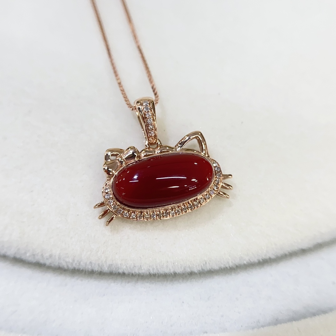 Akka ox blood pendant 18k gold set with diamonds - Bild 5 aus 6