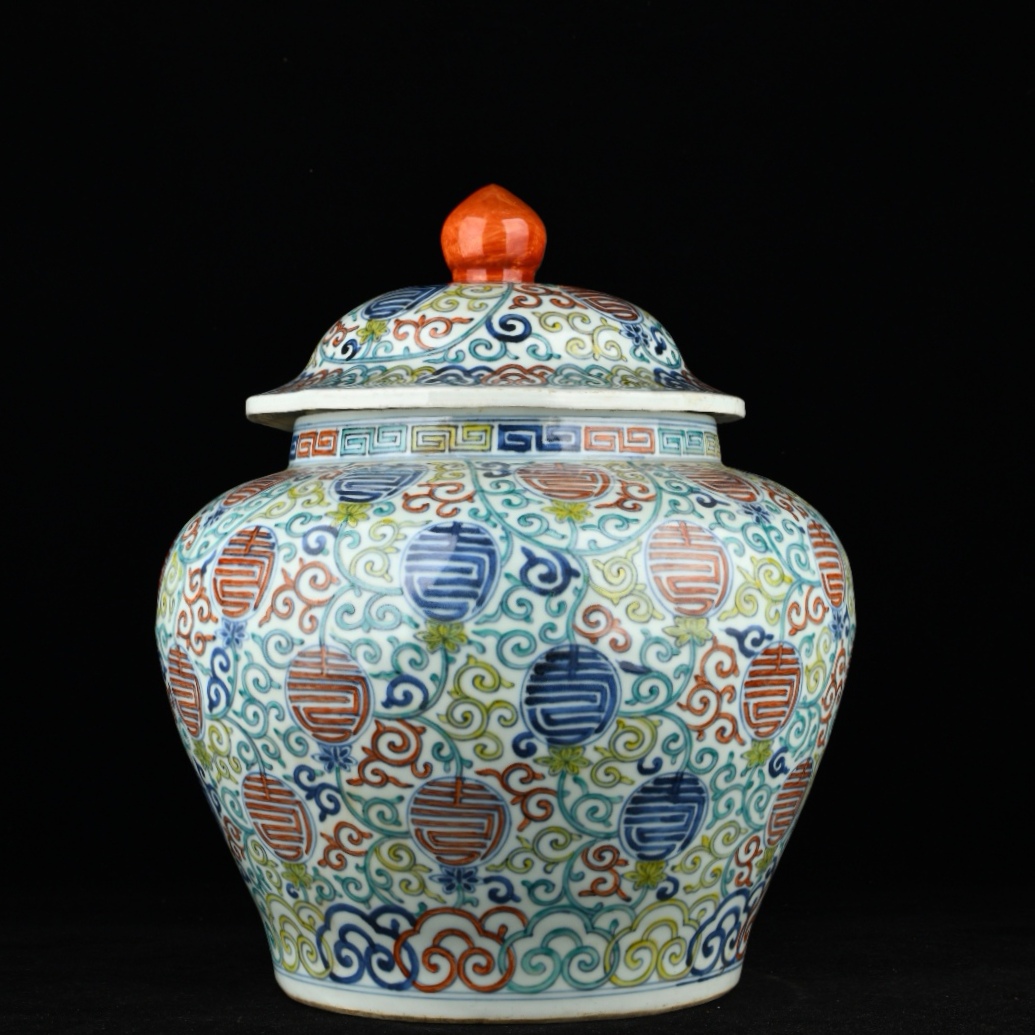 Ming Dou Cai Twist Branches Ruyi Longevity Pattern Covered Jar - Image 2 of 9