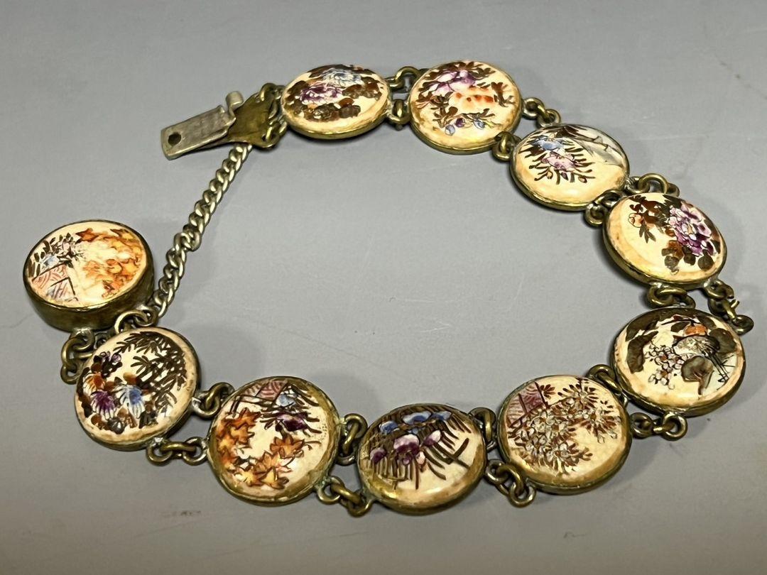 Antique Bracelet Kyoto Satsuma Yaki Flower Bird Pattern Bracelet - Bild 8 aus 8