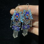 Qing Dynasty sterling silver cloisonn¨¦ and ruby earrings
