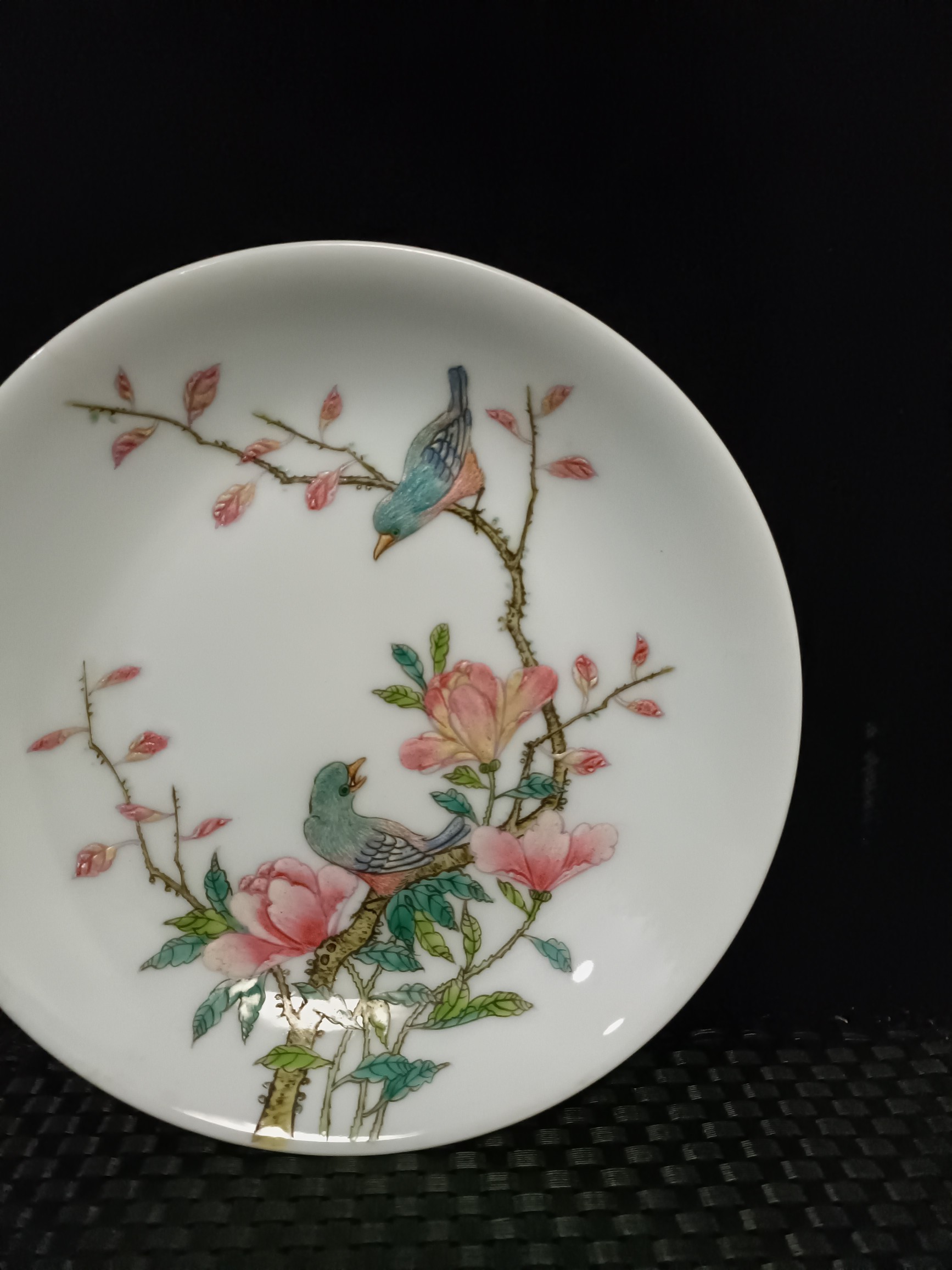 Qing style pastel flower and bird pattern plate - Image 6 of 12