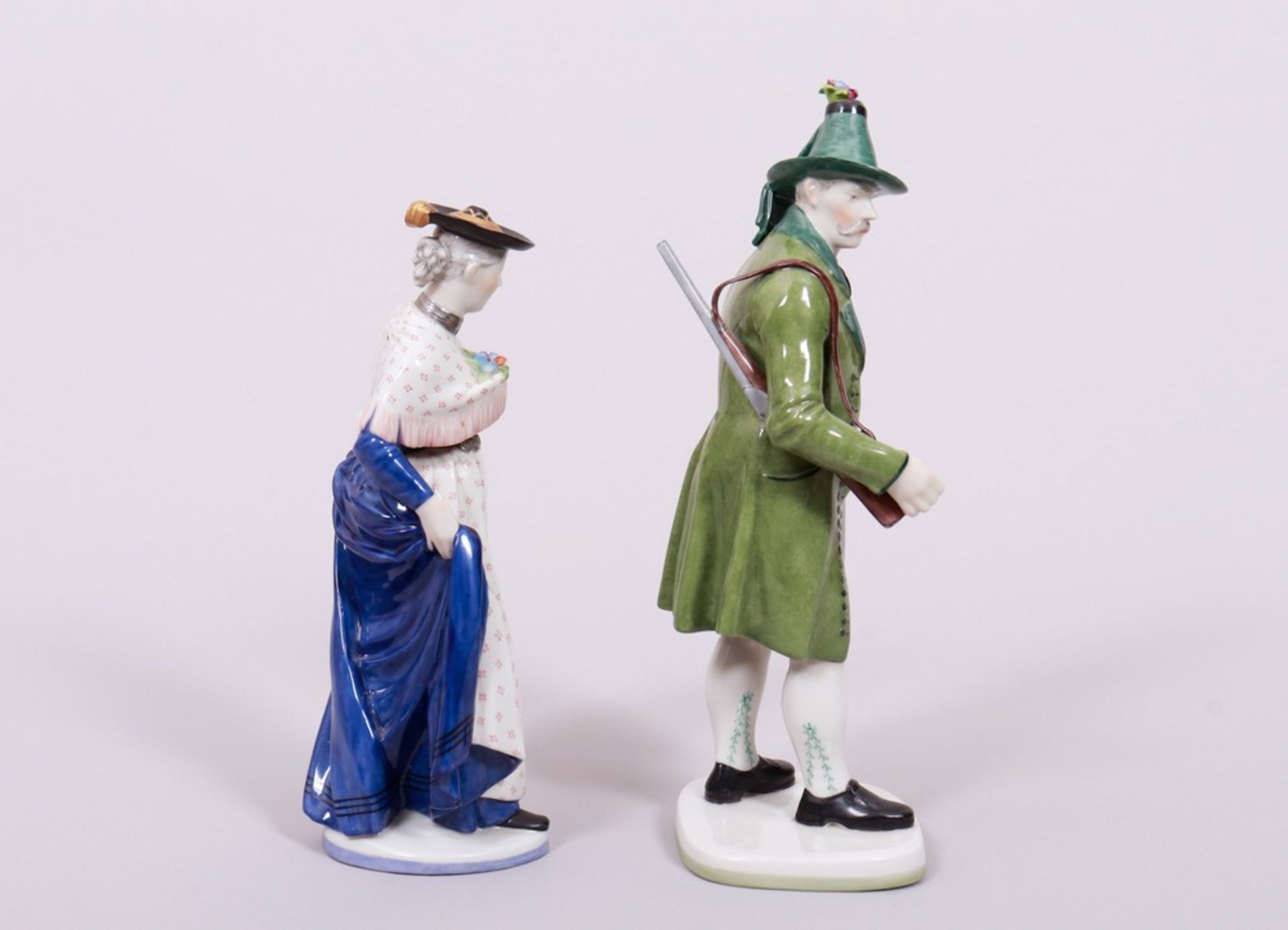 Pair of porcelain figures, "Miesbacherin" and "Tiroler Schütz", design Resl Schröder-Lechner for Ny - Image 3 of 10