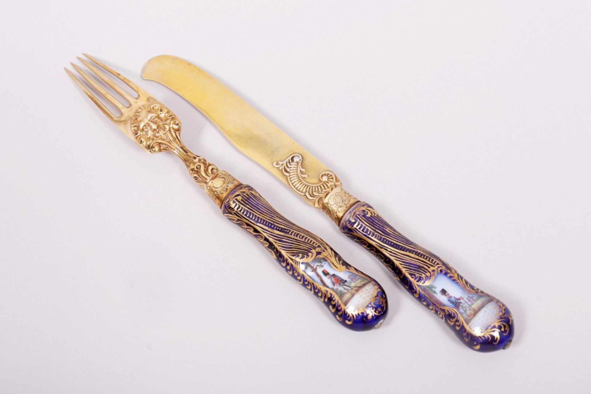 Late Baroque dining knife and fork, silver/gilt, probably German, mid-18th C. - Image 4 of 5