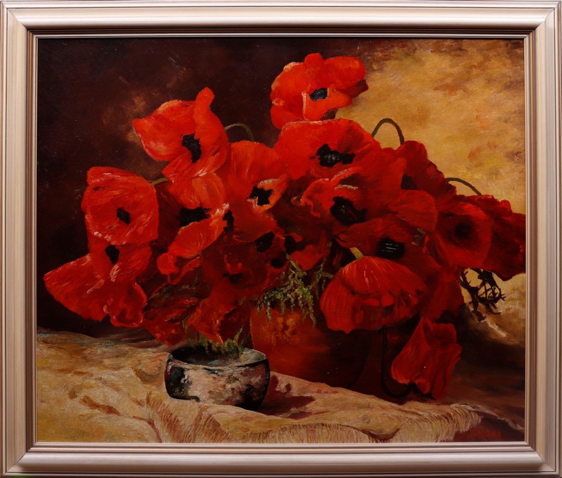 Still life with lush poppies