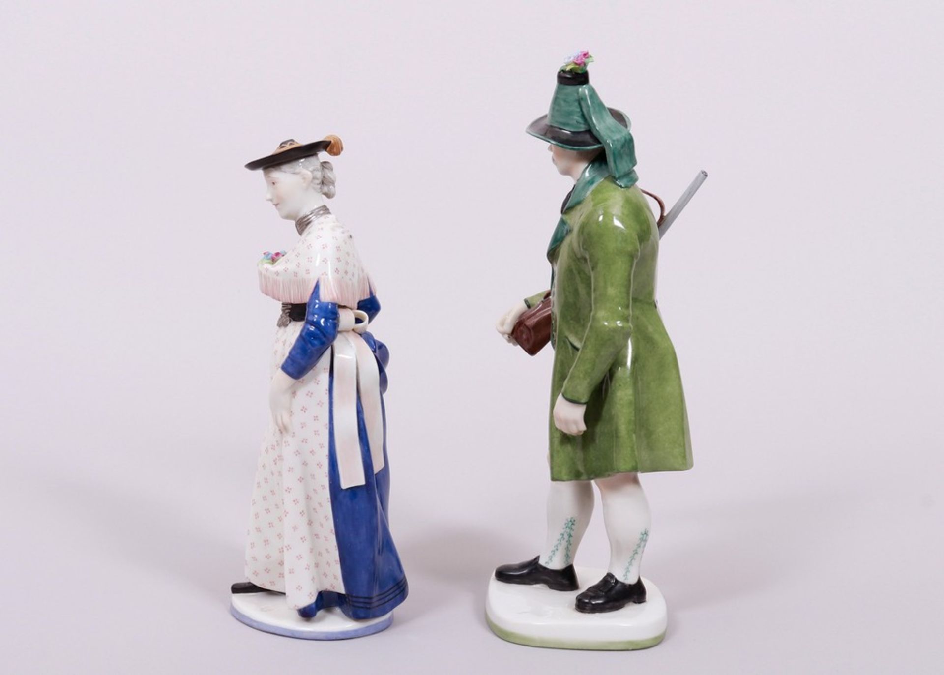 Pair of porcelain figures, "Miesbacherin" and "Tiroler Schütz", design Resl Schröder-Lechner for Ny - Image 5 of 10