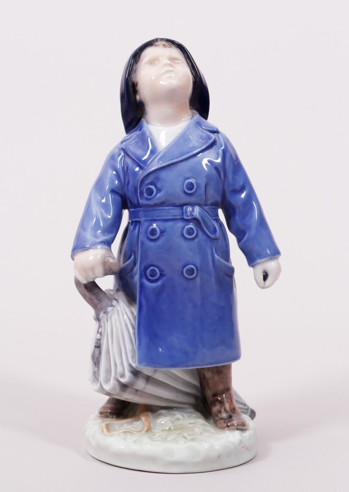 Boy with raincoat and umbrella, design Ada Bonfils for Royal Copenhagen, Denmark, 20th C. - Image 3 of 7