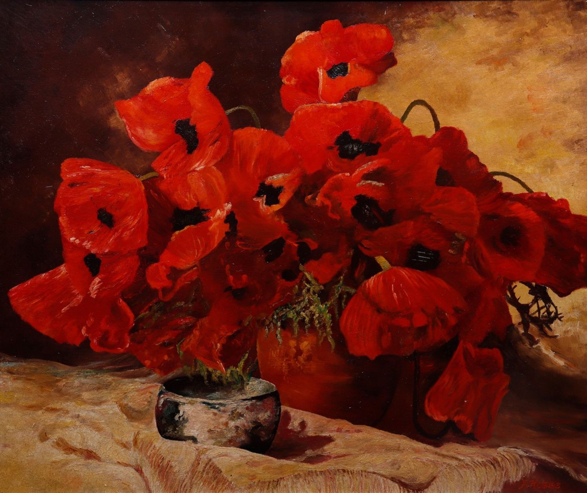 Still life with lush poppies - Image 2 of 5