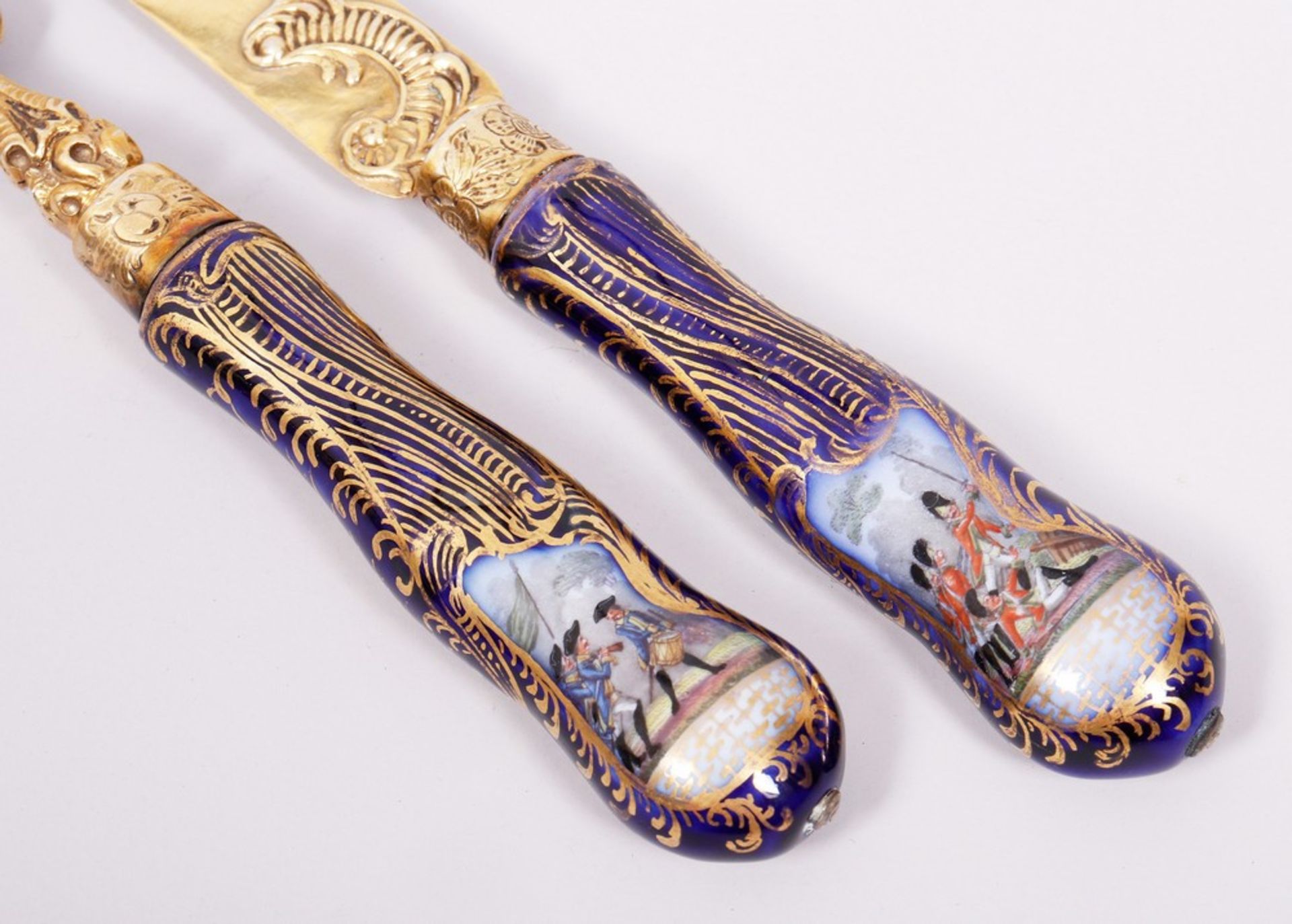 Late Baroque dining knife and fork, silver/gilt, probably German, mid-18th C. - Image 3 of 5