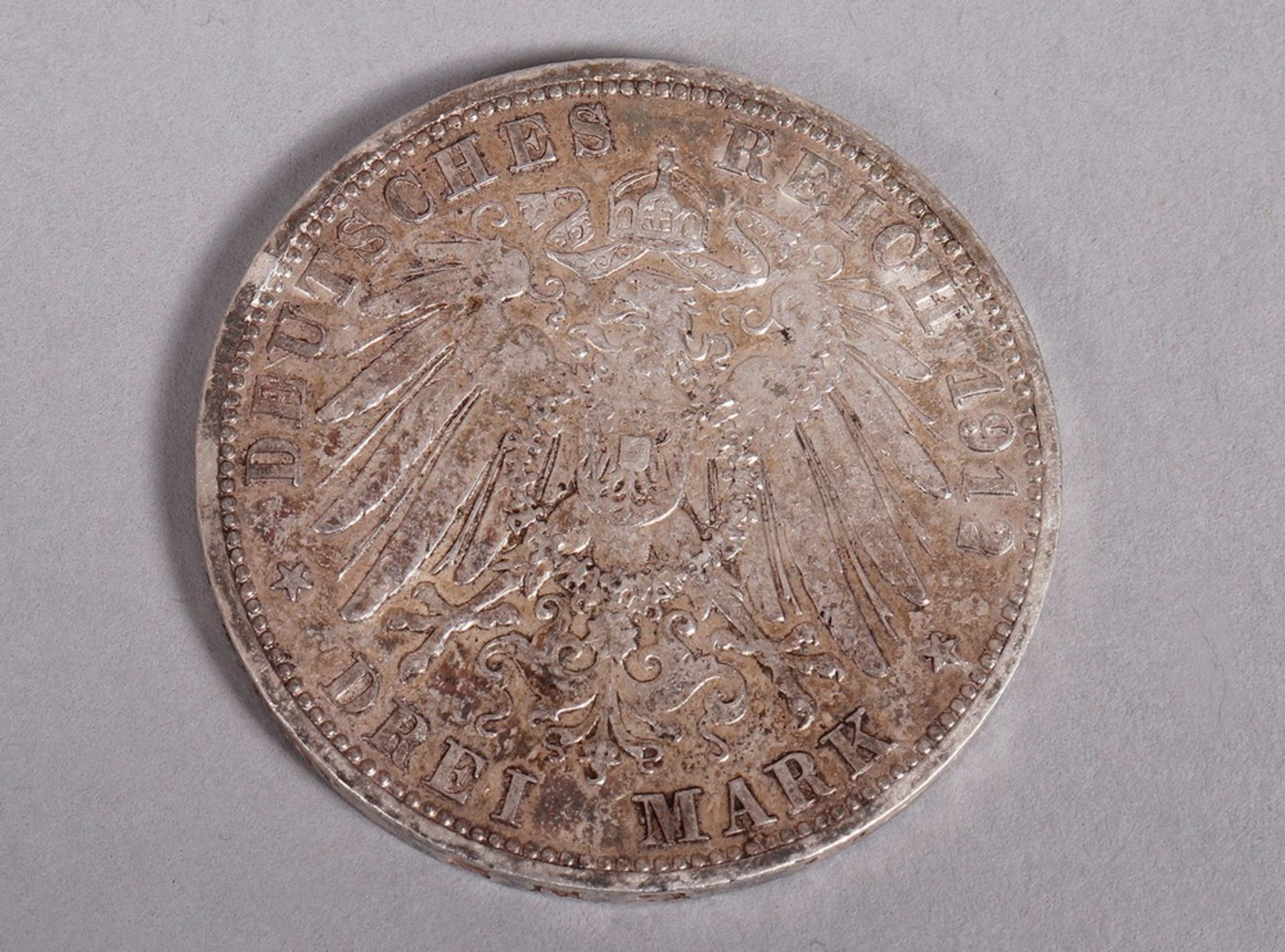 Prussia, 3 marks, 1912 A, SS-VZ, silver - Image 2 of 2