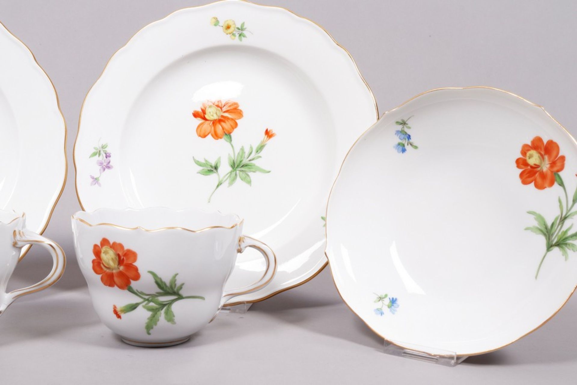 2 coffee place settings, Meissen, form "Neuer Ausschnit", decor "Deutsche Blume", middle/2nd. Half  - Image 3 of 5