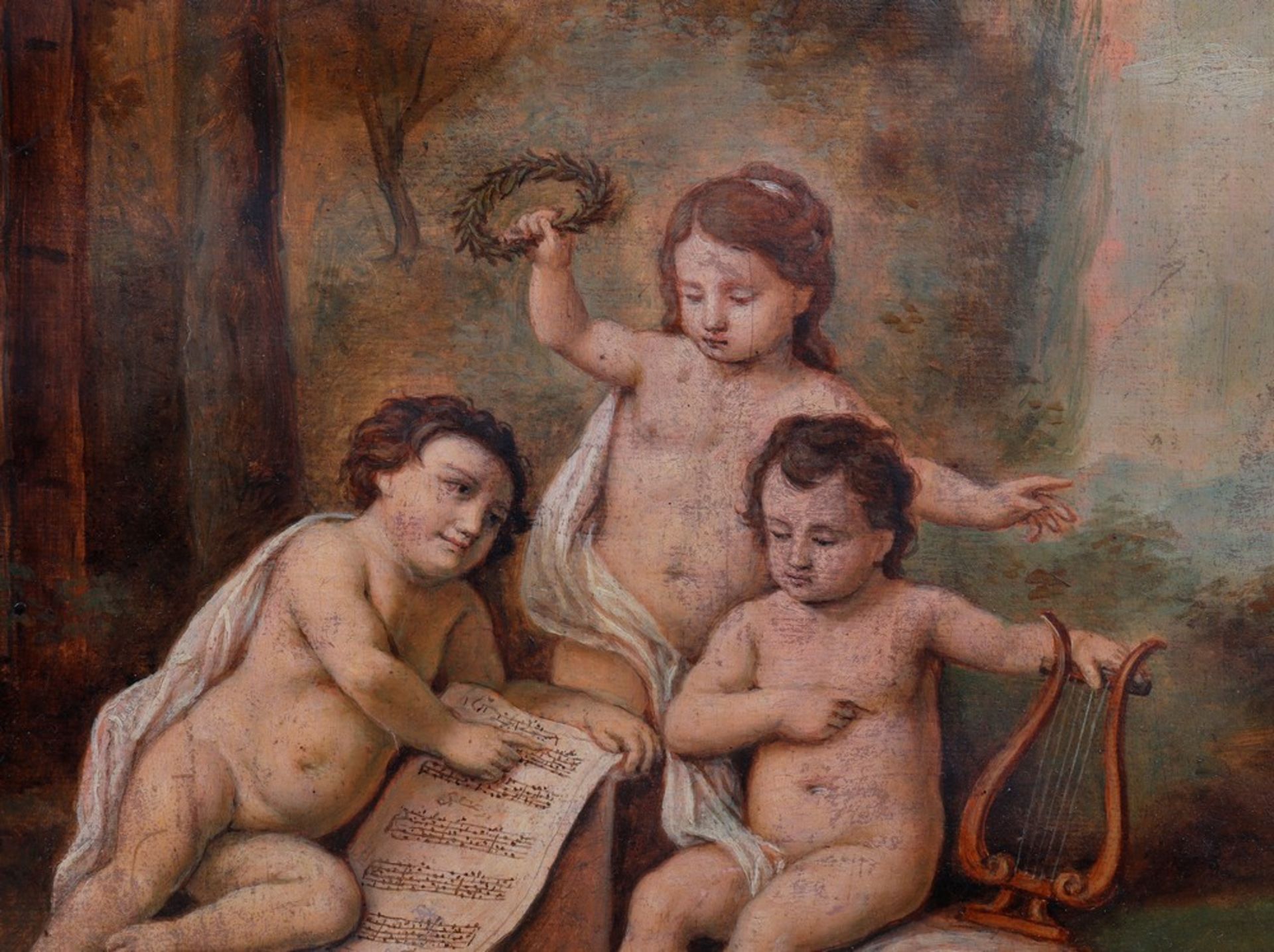 Allegorische Darstellung der Musik mit drei Putti in arkadischer Landschaft, Anonym  - Bild 2 aus 4