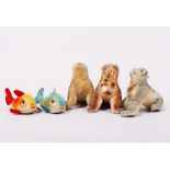 Mixed lot of softtoys, sea and beach creatures, Steiff and others, middle/2nd. Half 20th C., 5 piec