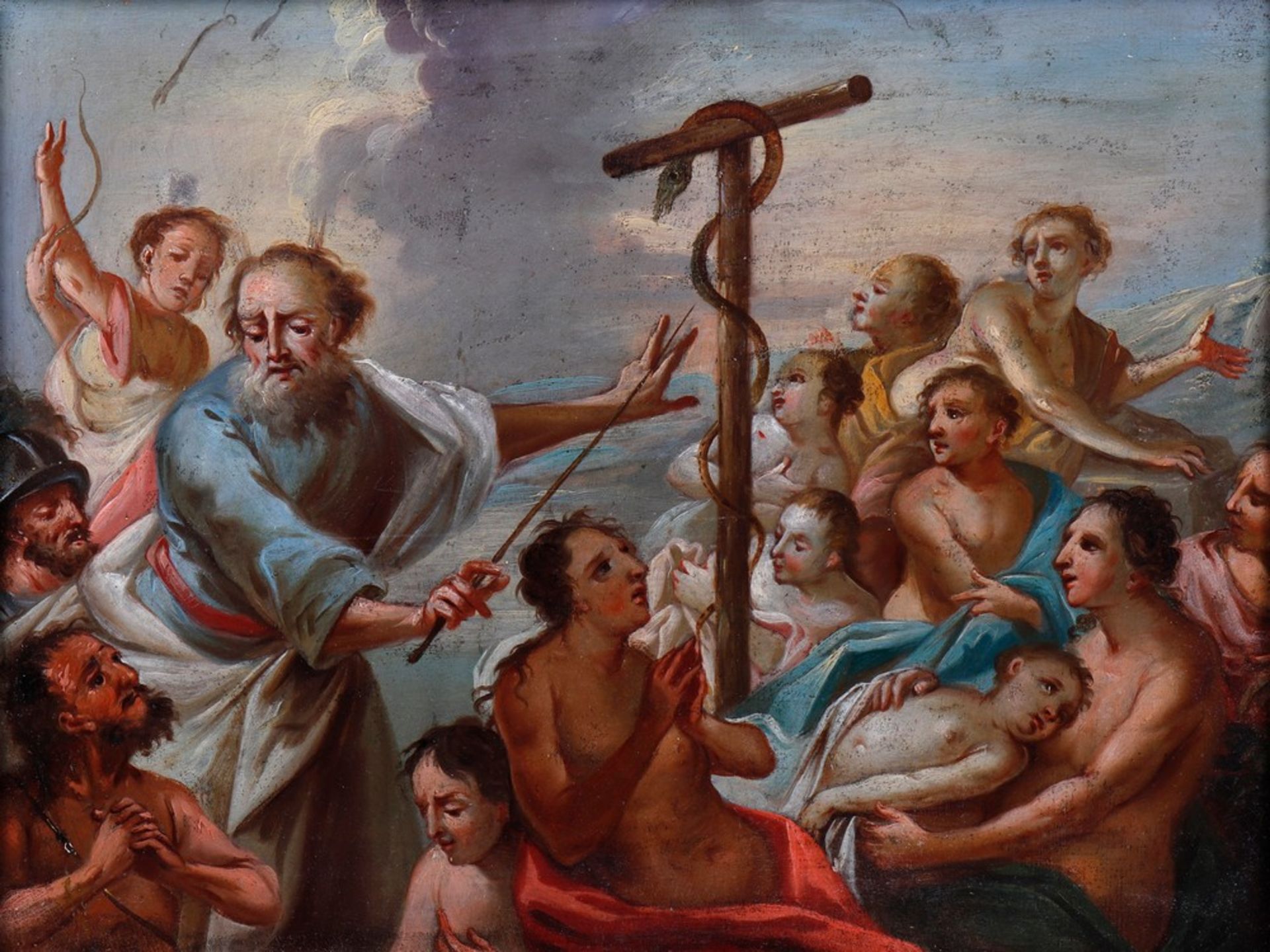 Moses with the bronze serpent healing a group of sick, Anonymous - Image 2 of 3