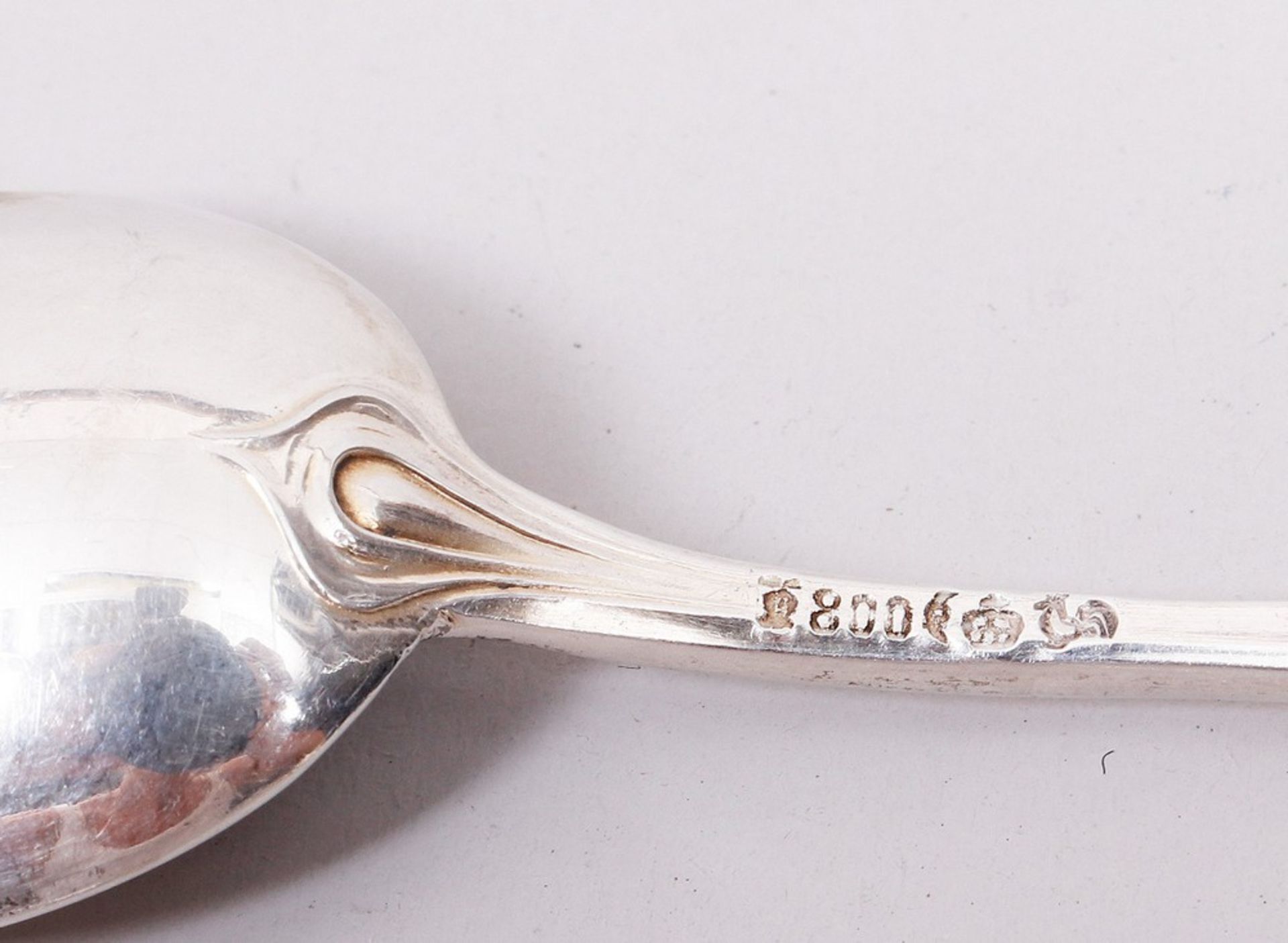 4 Art Nouveau mocha spoons, 800 silver, Vereinigte Silberwarenfabriken, Düsseldorf, c. 1900 - Image 5 of 5