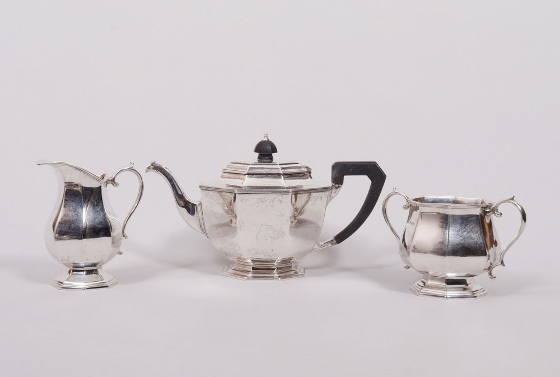 Teapot, creamer, sugar bowl, 925 silver, Mappin & Webb, Sheffield, c. 1920-21/1928-29