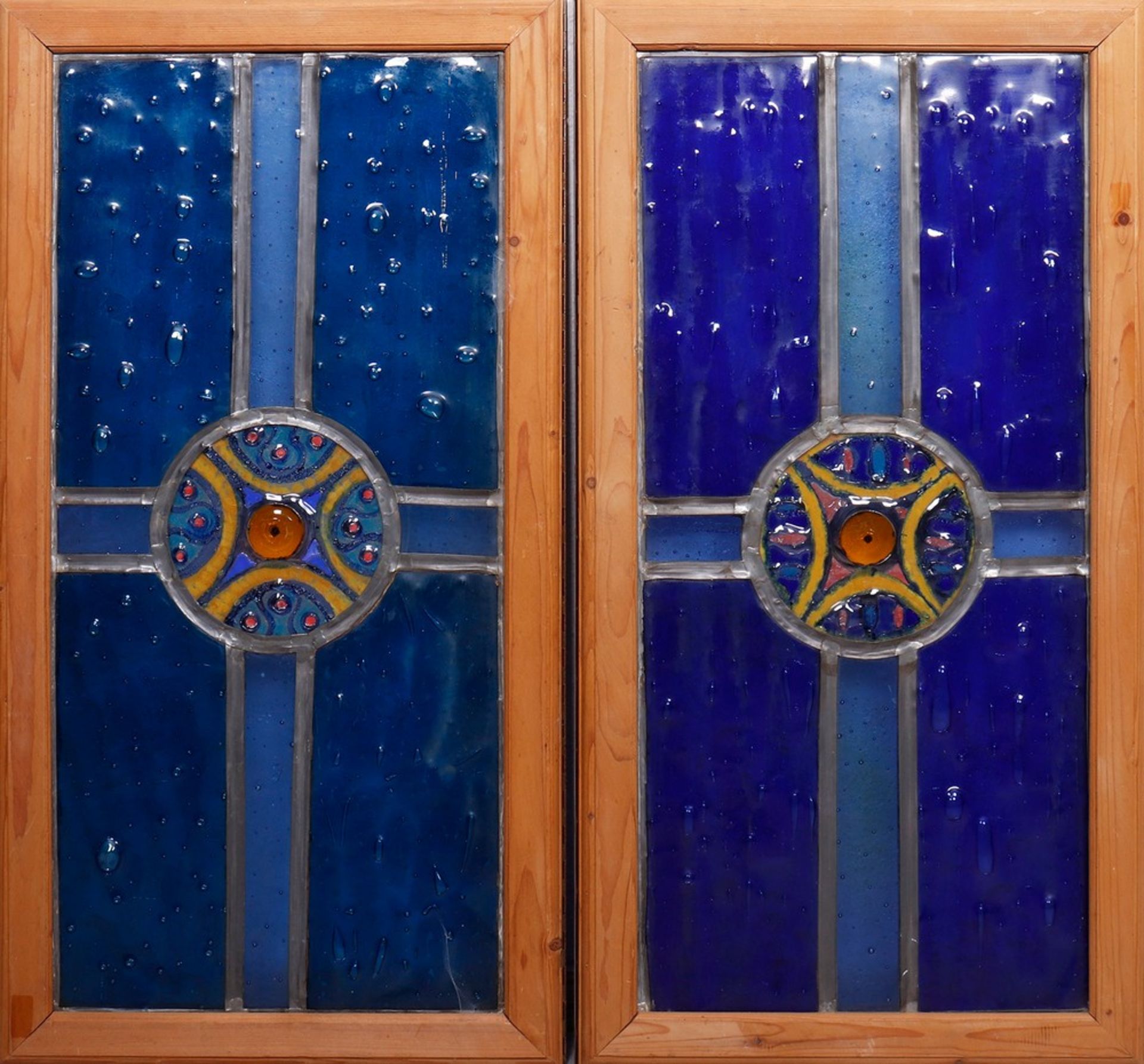 Pair of Art Deco stained glass windows, probably German, 1920s/30s