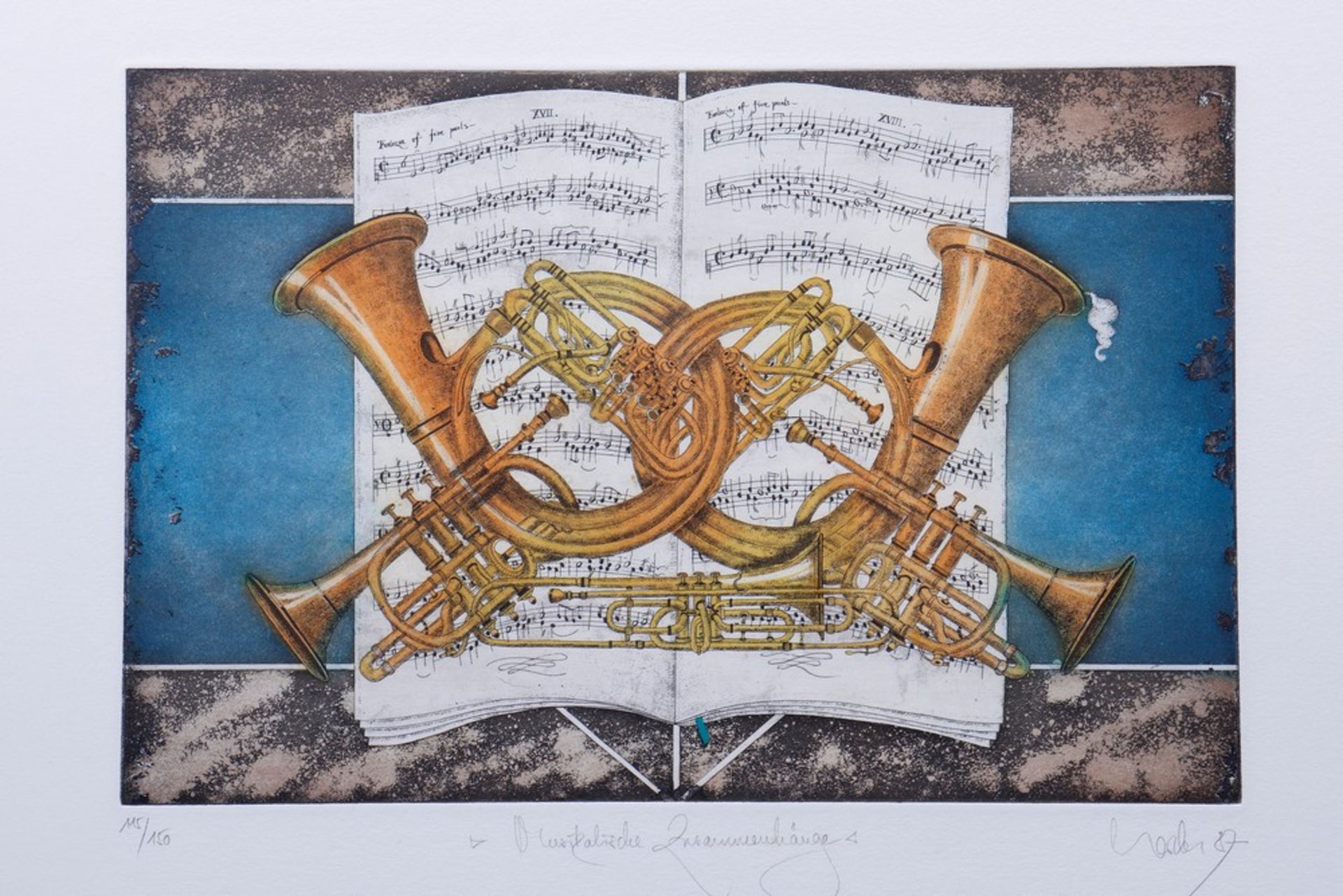 "Musikalische Zusammenhänge" (wind instruments in front of music book) - Image 2 of 2