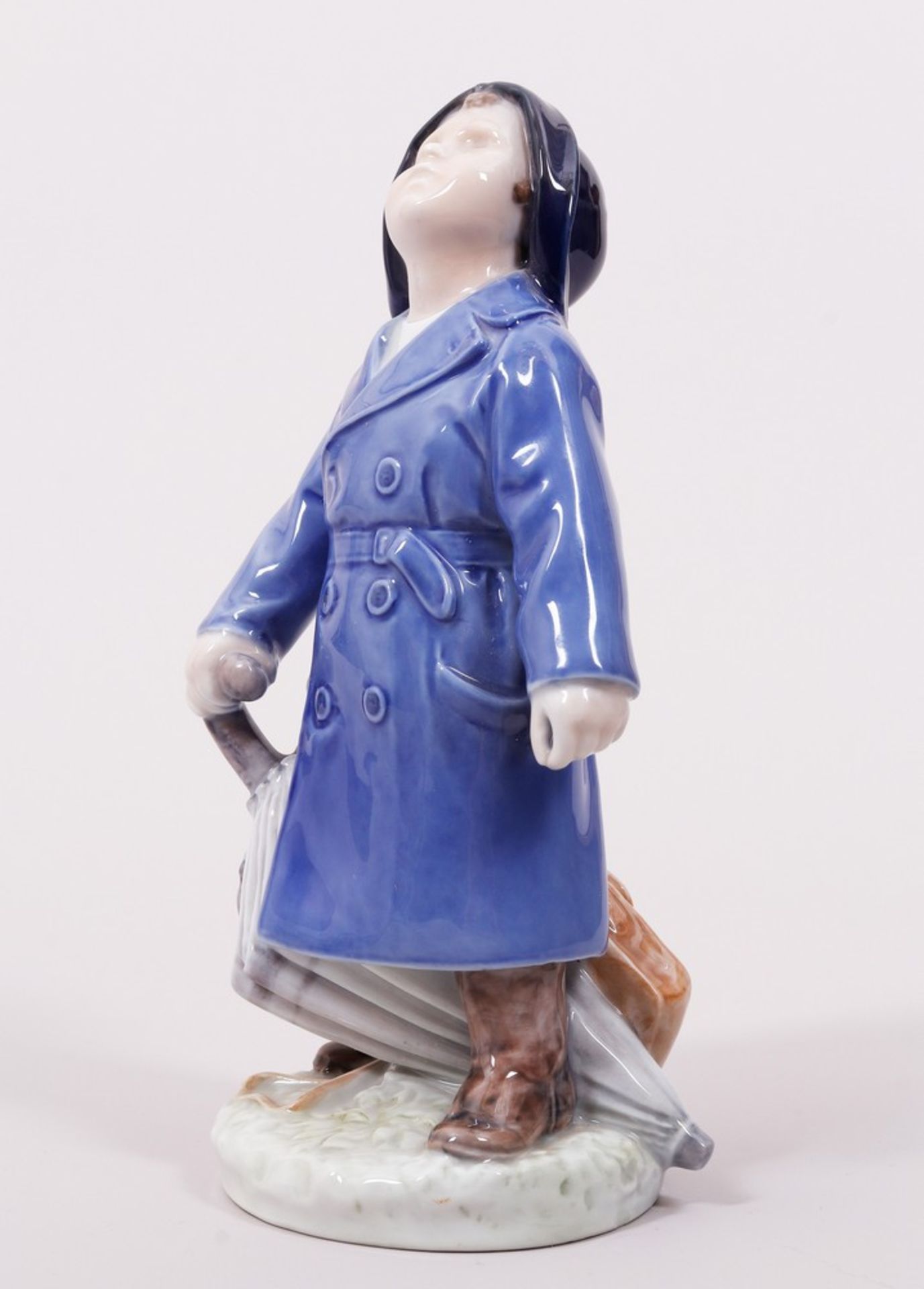 Boy with raincoat and umbrella, design Ada Bonfils for Royal Copenhagen, Denmark, 20th C. - Image 4 of 7