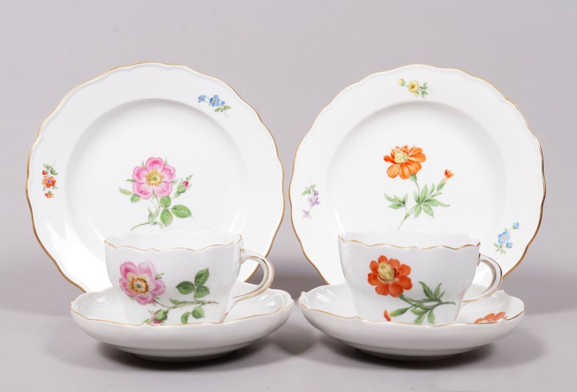 2 coffee place settings, Meissen, form "Neuer Ausschnit", decor "Deutsche Blume", middle/2nd. Half  - Image 4 of 5