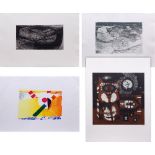 Mixed lot of graphics, 20th C., serigraphy/etching/aquatint, 4 pieces