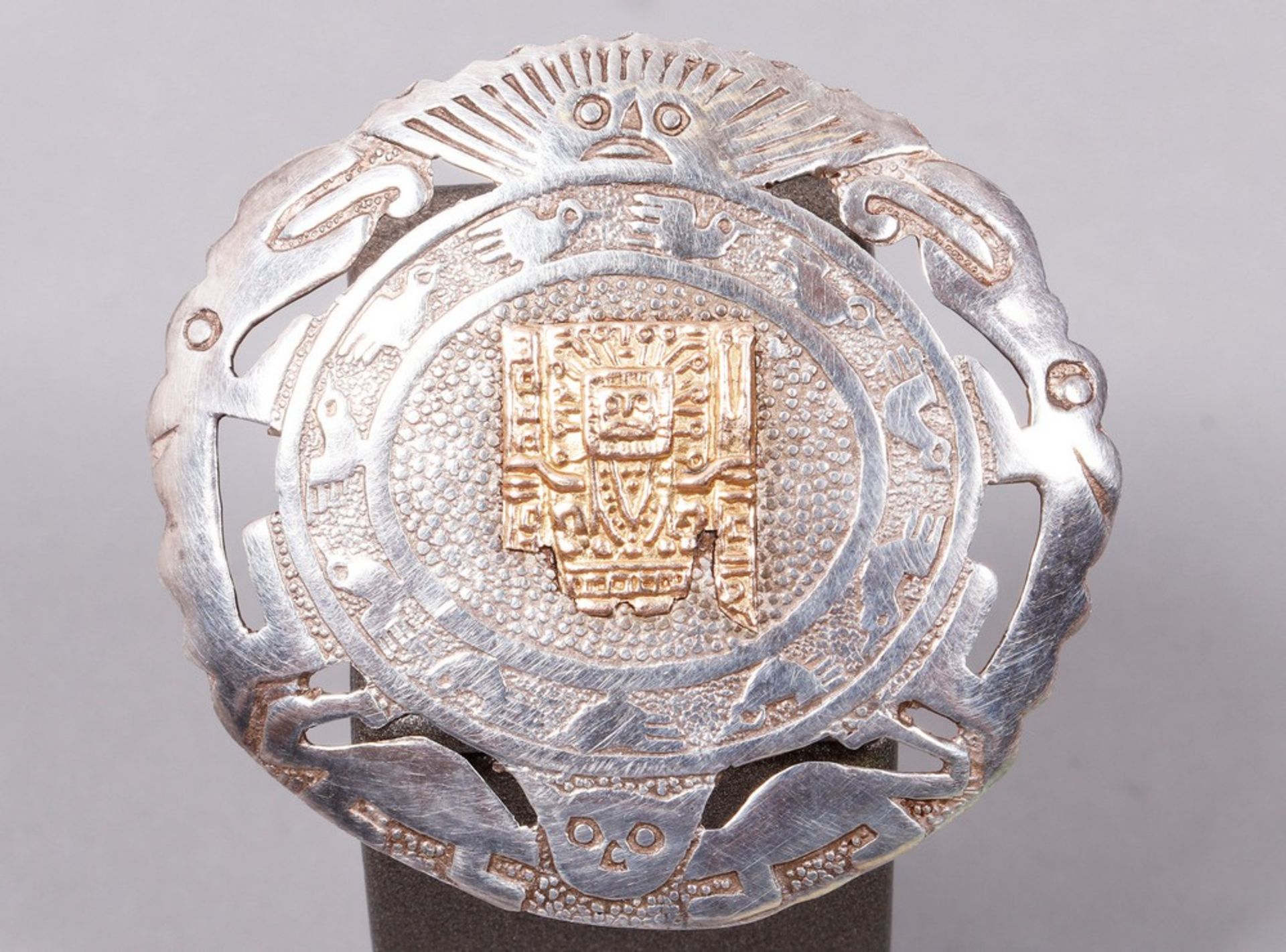 Brosche/Anhänger, 925er Silber/750er Gold, Peru, 20.Jh.  - Bild 2 aus 3