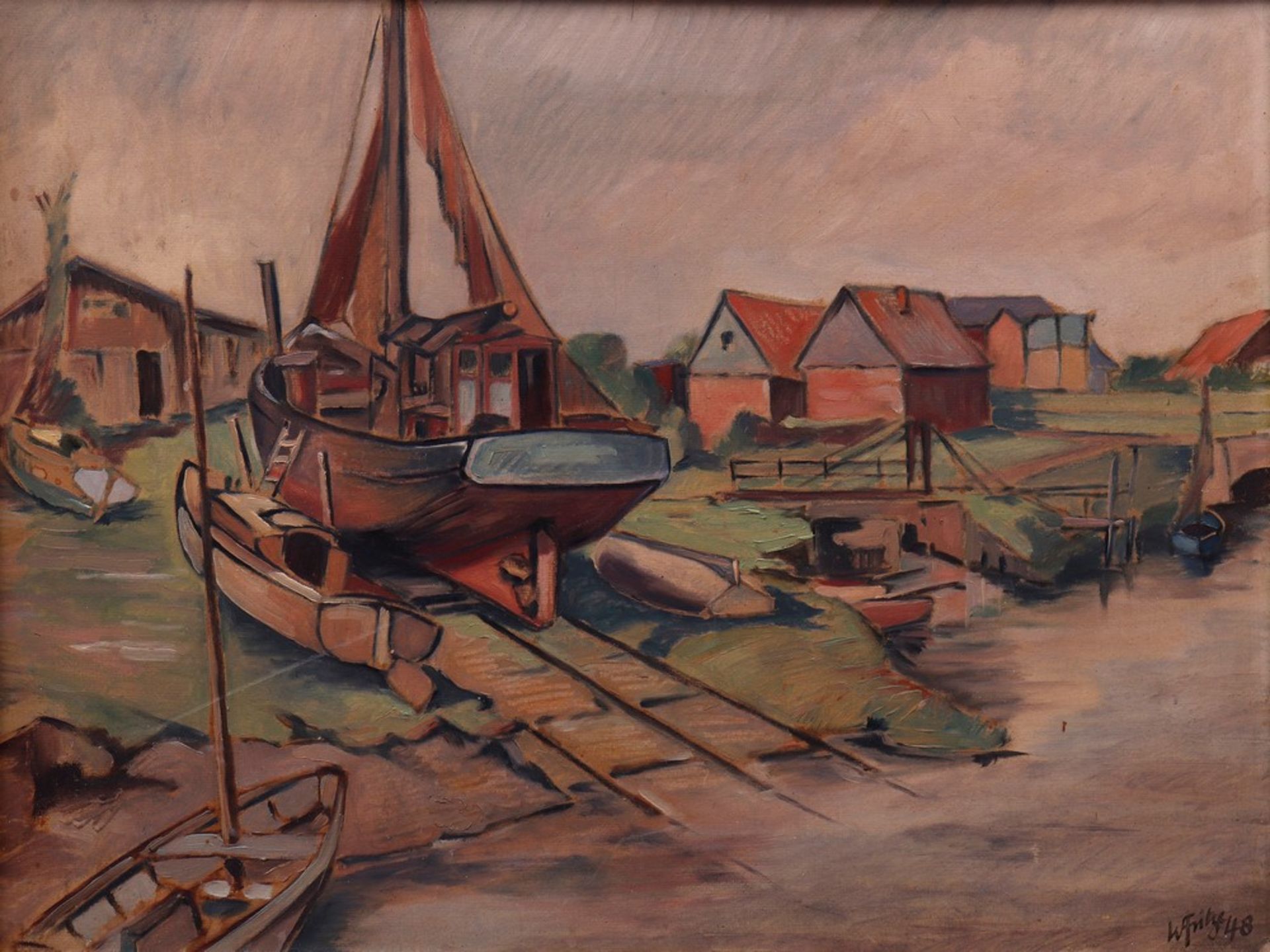 View of a small shipyard with sailing boats - Image 2 of 5