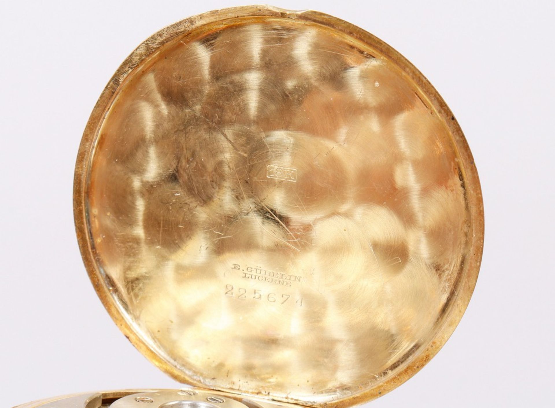 Art Déco-Taschenuhr, sog. Frackuhr, 750 Gold, E. Gübeln Lucerne, Schweiz, 1. Hälfte 20.Jh.  - Bild 4 aus 6
