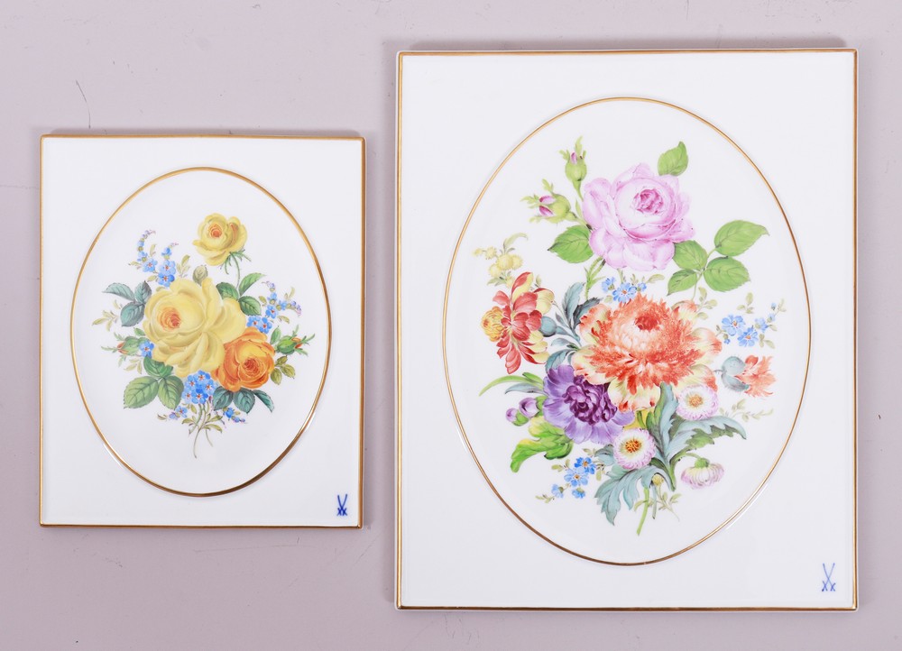 2 wall plaques, Meissen, “German Flower” decor, 20th C. - Image 6 of 7