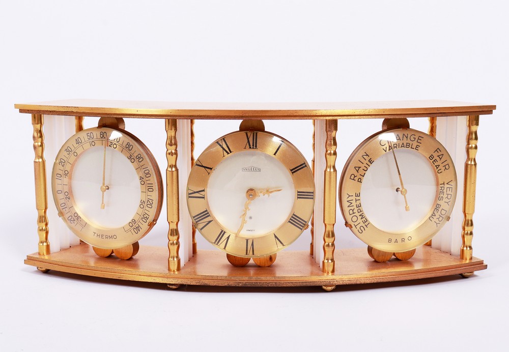 Table clock with weather station, Angelus, Switzerland, 20th C.