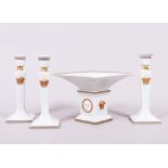 Footed bowl and three candlesticks, design “Ikarus” by Paul Wunderlich/decor “Gorgona” by Gianni Ve