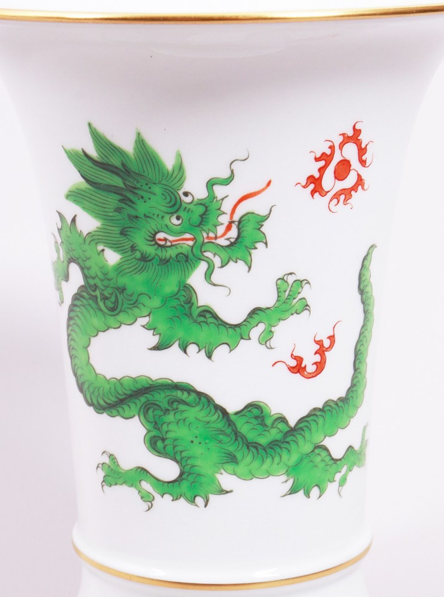 Funnel vase, Meissen, “Green Court Dragon” decor, 20th C. - Image 2 of 4