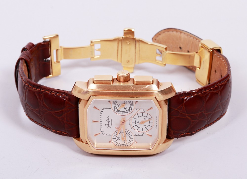 Herren-Armbanduhr, 750er Rotgold, Glashütte, Modell "Senator Karree Chronograph" - Bild 4 aus 12