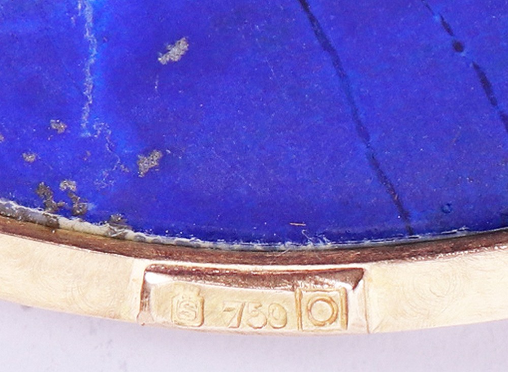 Lapislazuli-Brosche, 750er Gelbgold/Weißgold, 20.Jh. - Bild 5 aus 5