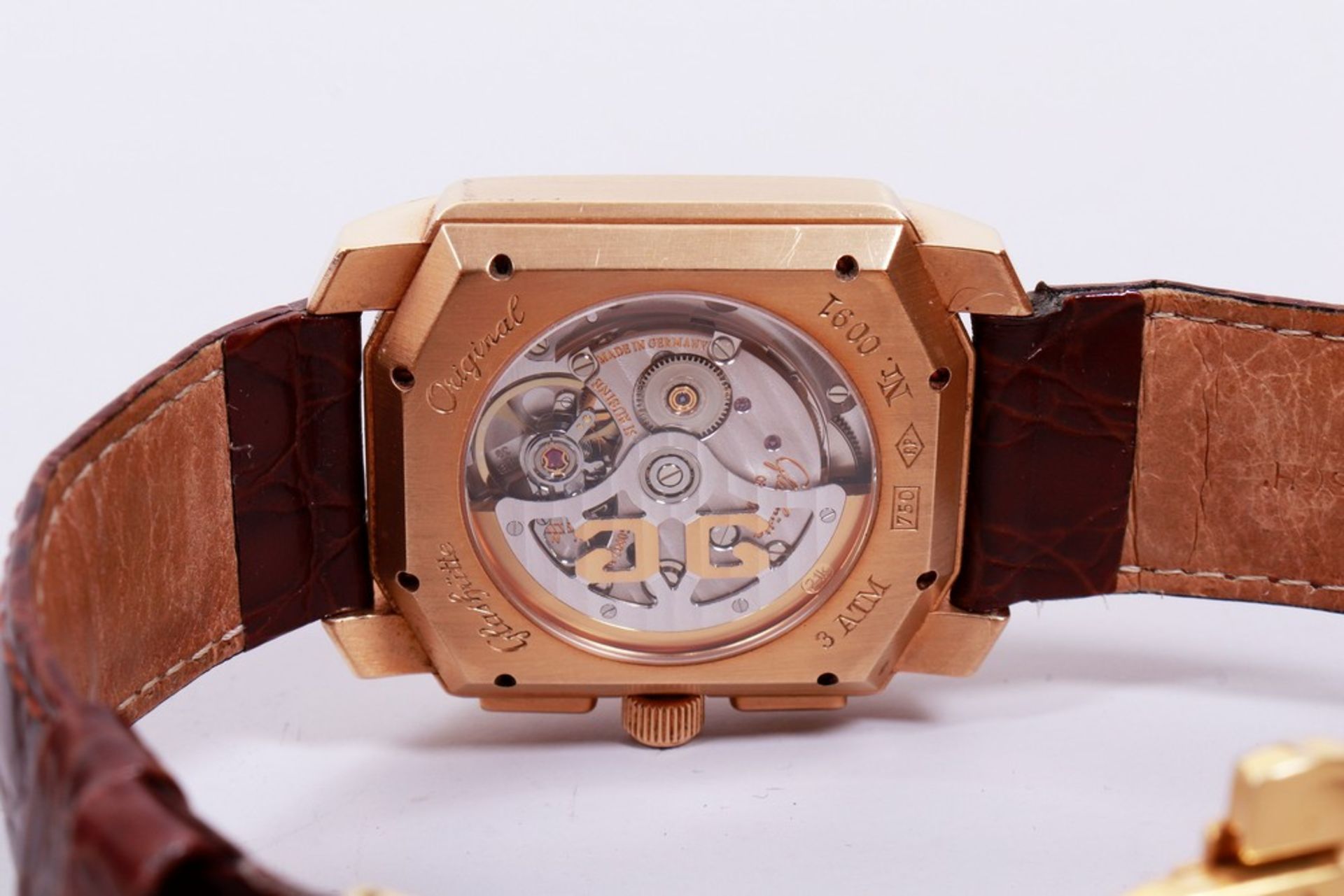 Herren-Armbanduhr, 750er Rotgold, Glashütte, Modell "Senator Karree Chronograph" - Bild 5 aus 12