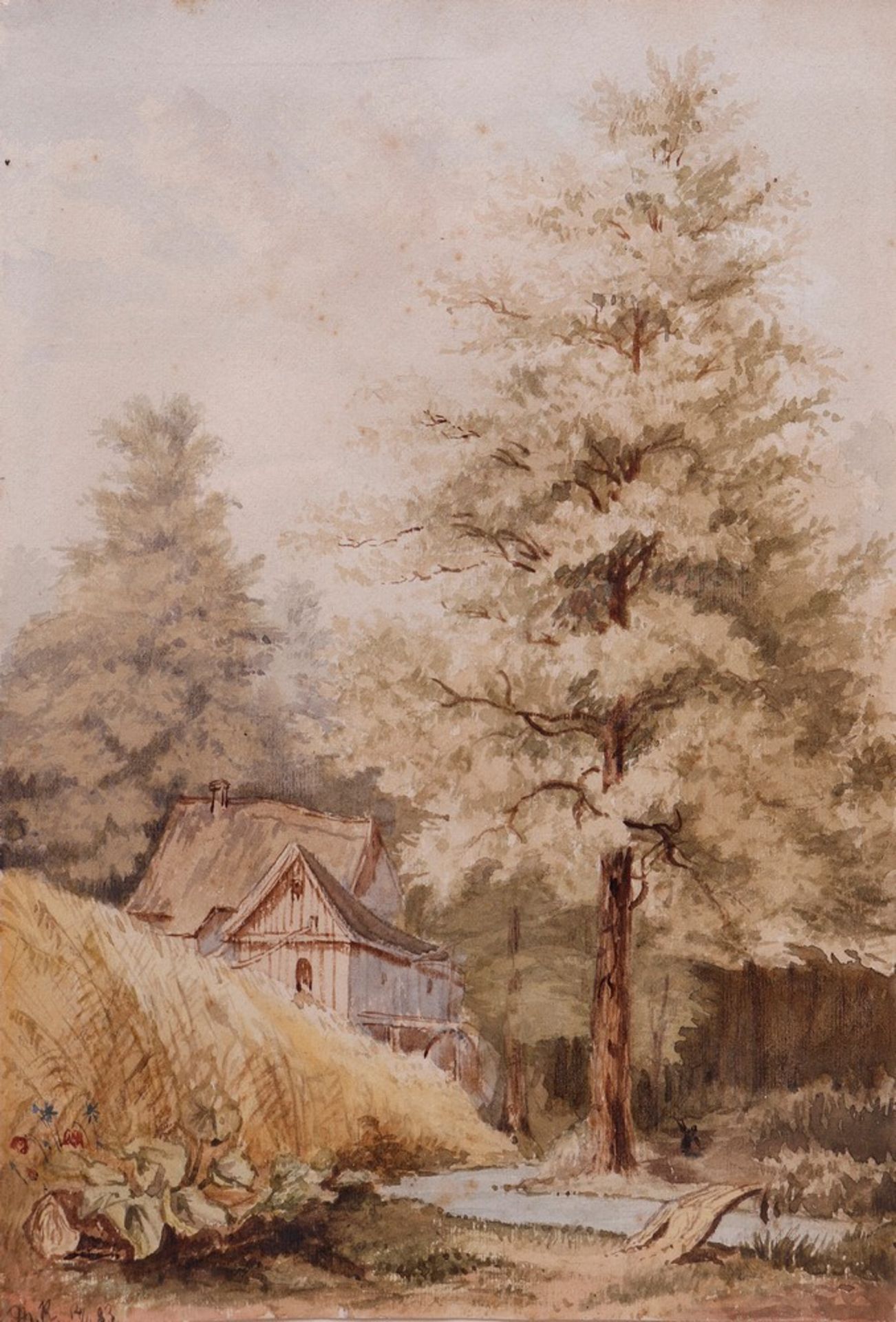Wassermühle am Waldrand, 1883 - Bild 2 aus 3