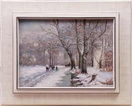 Winter landscape with horse-drawn cart, mid-20th C.