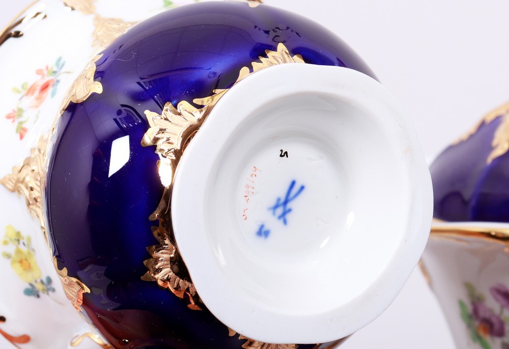 Coffee service for 6 persons, Meissen, B-shape, cobalt blue background, 2nd half 20th C. - Image 8 of 11