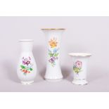3 vases, Meissen, “Deutsche Blume” decor, 20th C.
