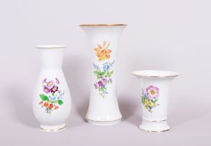 3 vases, Meissen, “Deutsche Blume” decor, 20th C.