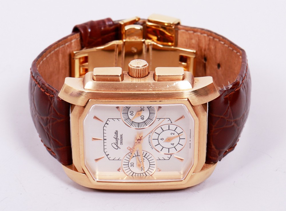 Herren-Armbanduhr, 750er Rotgold, Glashütte, Modell "Senator Karree Chronograph" - Bild 3 aus 12