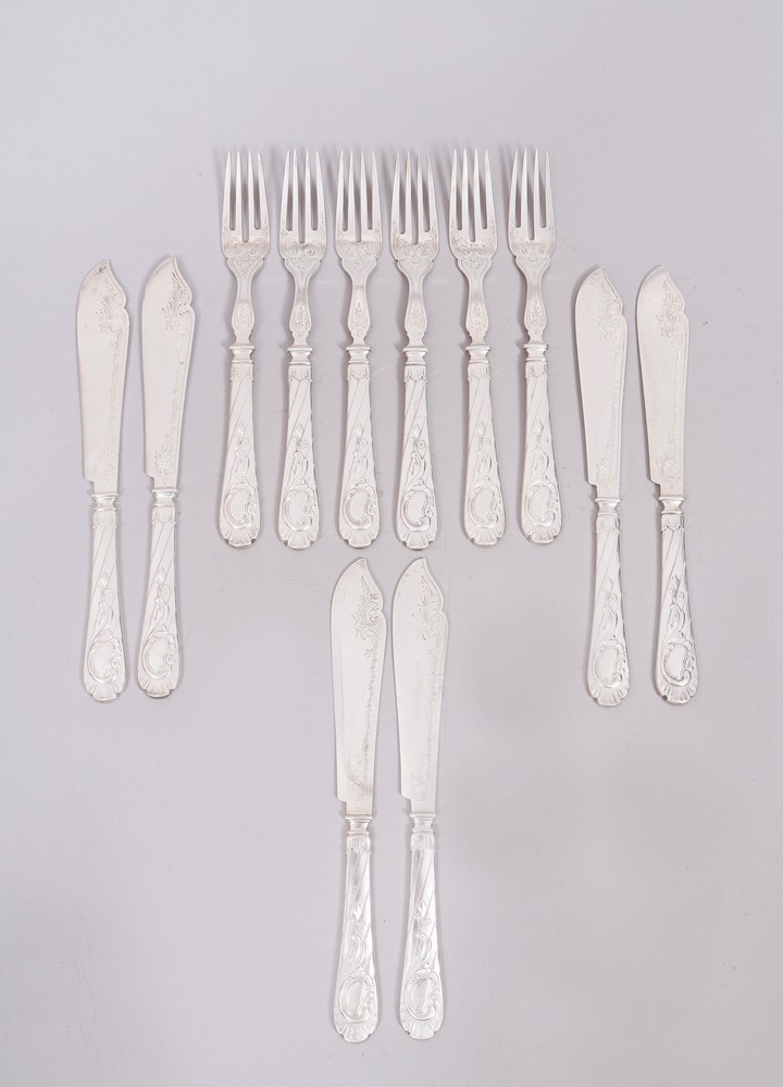 Fish cutlery for 6 people, 800 silver, Wilkens, c. 1900, 12 pieces