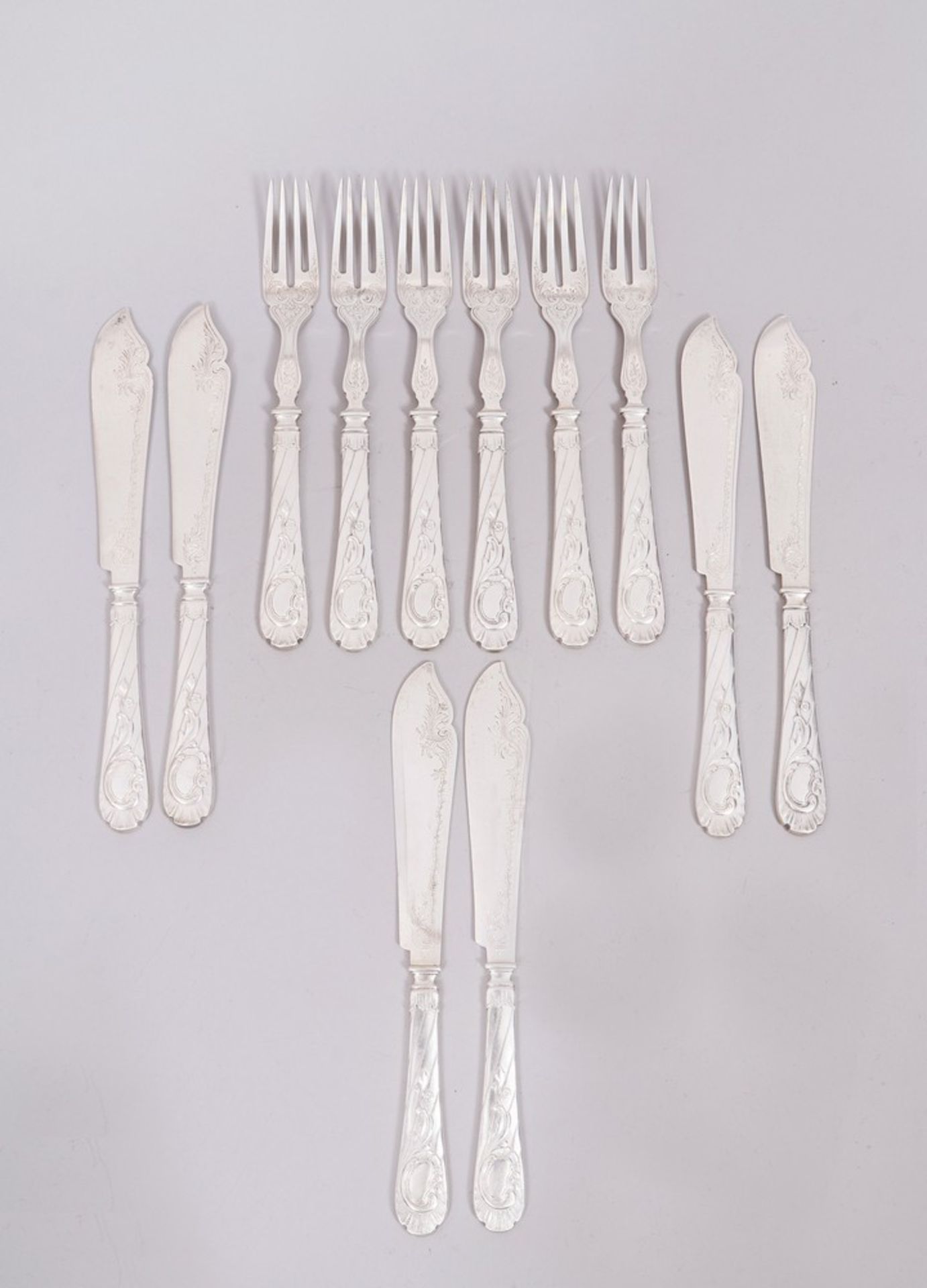 Fish cutlery for 6 people, 800 silver, Wilkens, c. 1900, 12 pieces