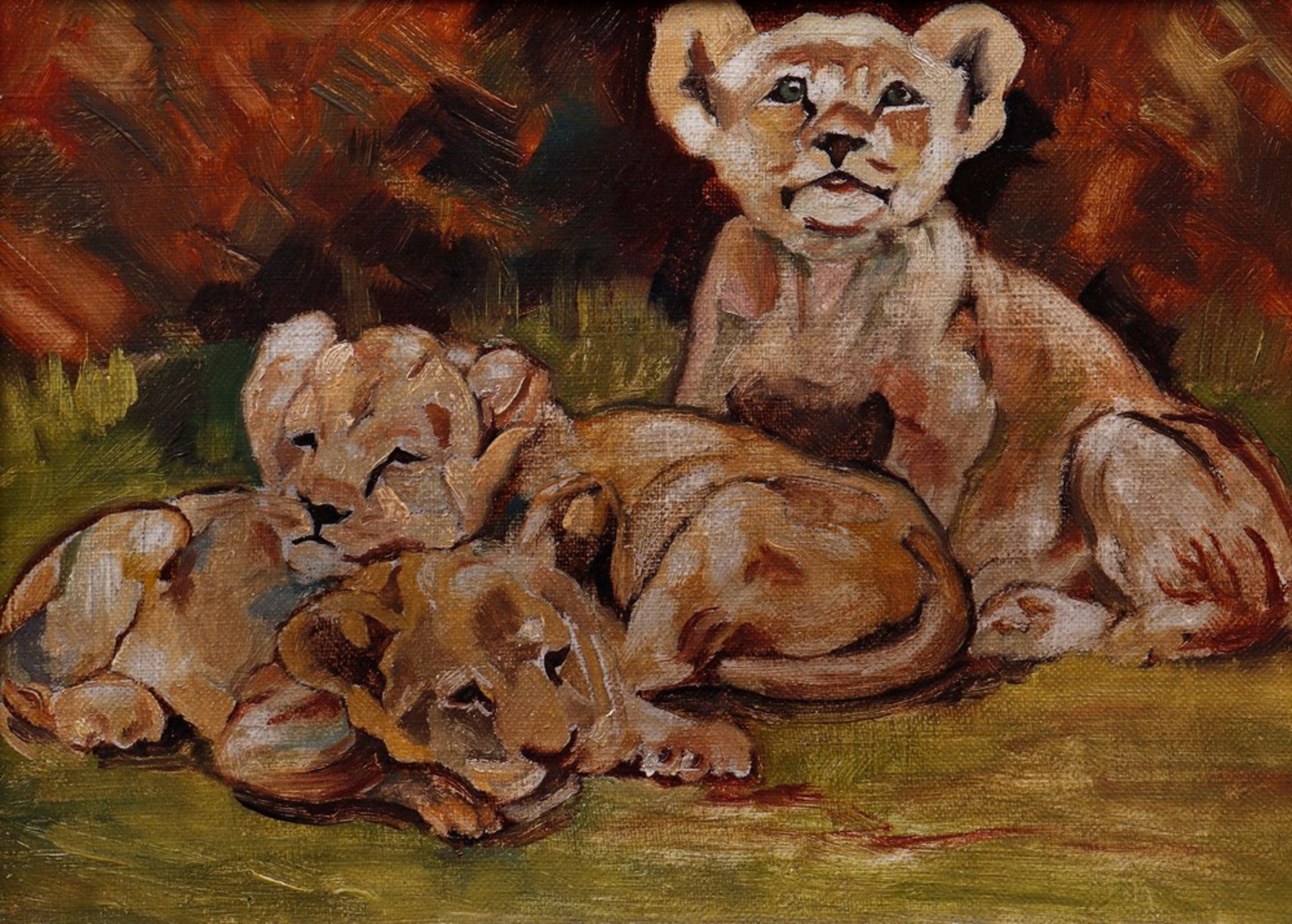 Study of three young lions, 1st half of the 20th C. - Image 2 of 3
